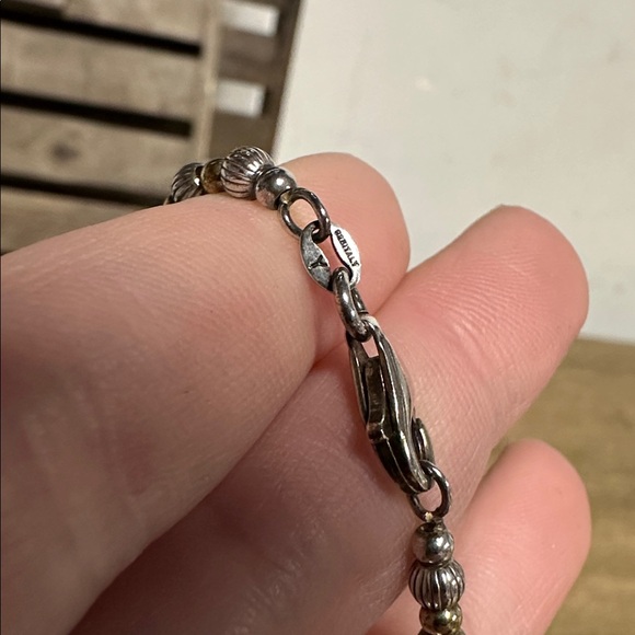 Sterling silver 925 Italy great shape stamped two tone gold beaded bracelet - Picture 3 of 6